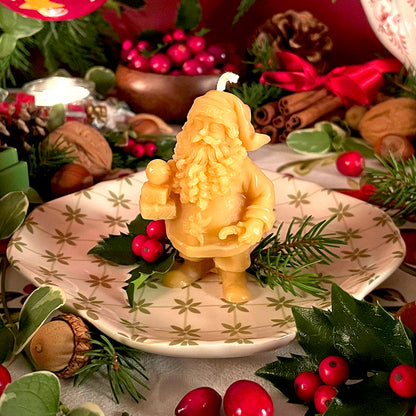 Artisan Adorned Santa Beeswax Candle