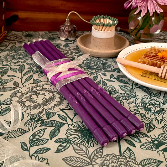 5 Lilac Memorial Beeswax Tapers (Thin 10in)