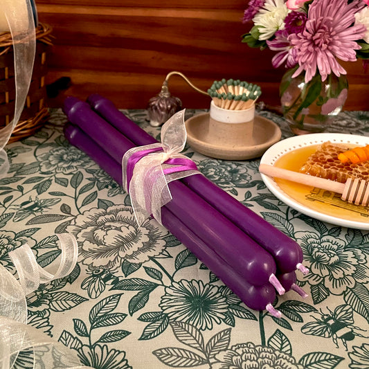4 Lilac Beeswax Tapers (Thick 10in)