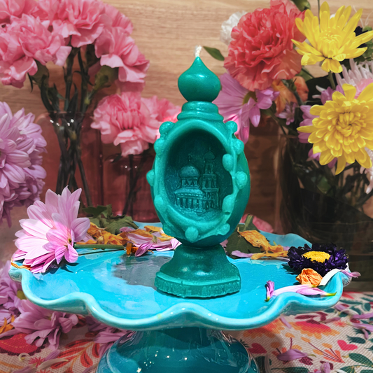 Teal Celestial Cupola Beeswax Candle
