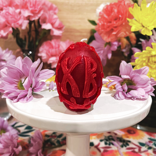 Symbolic 'XB' Russian Red Egg Candle