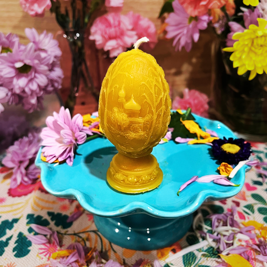 Golden Cathedral Scene Egg Beeswax Candle