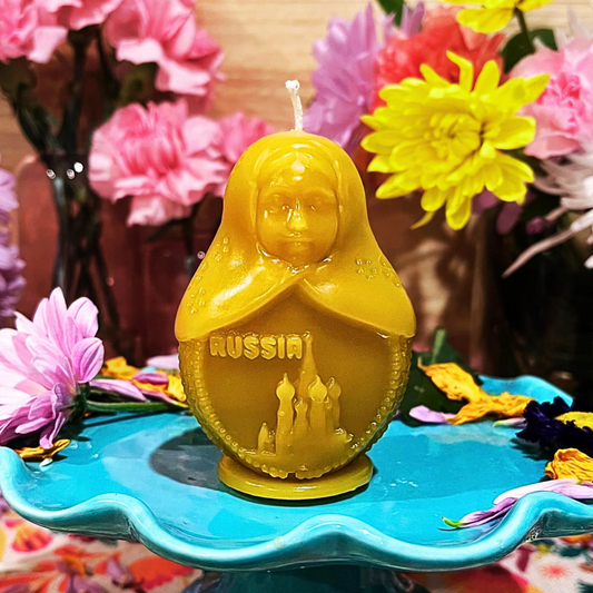 Russia's Golden Matryoshka Doll Beeswax Candle
