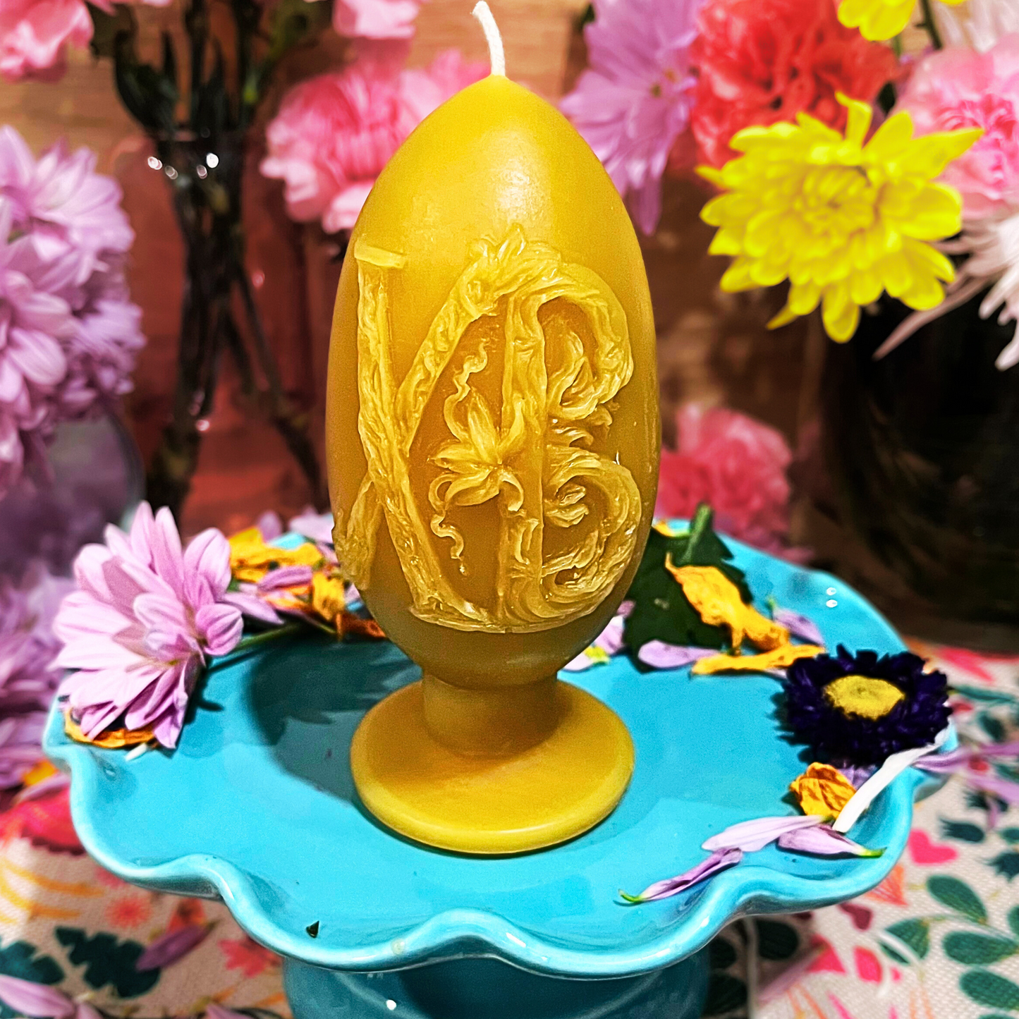 Khrystos Voskrese Golden Paschal Egg Beeswax Candle